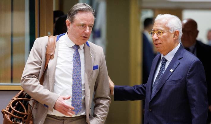 Belgian Prime Minister Bart De Wever and European Council President Antonio Costa pictured during the round table photo opportunity at the start of the meeting at the European council summit, in Brussels, Thursday 20 March 2025.  BENOITxDOPPAGNE 115312261