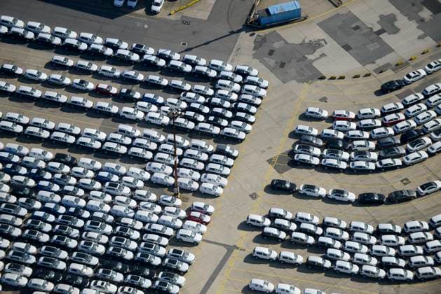 Germany , car export GERMANY Hamburg port, car export by ship, Audi and Volkswagen before loading on ship