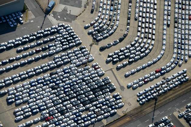 Germany , car export GERMANY Hamburg port, car export by ship, Audi and Volkswagen before loading on ship