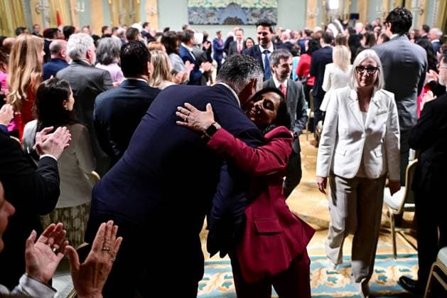 May 13, 2025, Ottawa, On, Canada: Minister of Foreign Affairs.Anita Anand hugs a guest following a cabinet swearing in ceremony at Rideau Hall in Ottawa, on Tuesday, May 13, 2025. Ottawa Canada  - ZUMAc35_ 20250513_zaf_c35_413 Copyright: xSpencerxColbyx