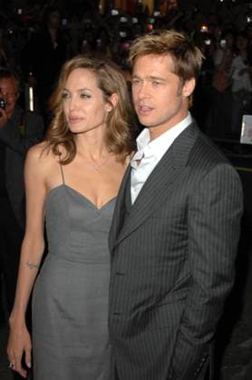 2007 Toronto International Film Festival BRAD PITT & ANGELINA JOLIE At The Assassination of Jesse James by the Coward Robert Ford Premiere during the 2007 Toronto International Film Festival held at the Elgin Theatre, Toronto, Ontario, Canada, 08 September 2007. half length couple grey dress waistcoat jacket pinstripe suit CAP TL Tony Lee Ontario Canada Copyright: xTonyxLee CapitalxPicturesx