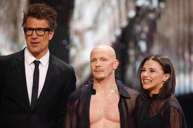 Daniel Hartwich, Fabian Hambüchen und Anastasia Maruster in der elften Live-Show der 18. Staffel der RTL-Tanzshow Let s Dance im MMC Coloneum. Köln, 16.05.2025