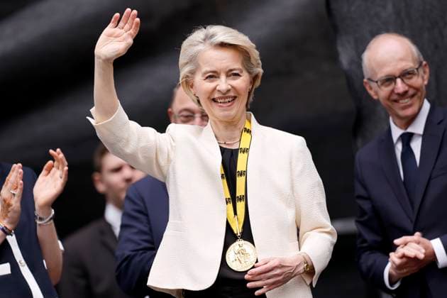 News Themen der Woche KW22 Bilder des Jahres 2025, News 05 Mai News Bilder des Tages Politikerin Ursula von der Leyen (CDU), Präsidentin der EU-Kommission, bei ihrer Auszeichnung mit dem Internationalen Karlspreises zu Aachen 2025. Aachen, 29.05.2025 NRW Deutschland Copyright: xChristophxHardtx