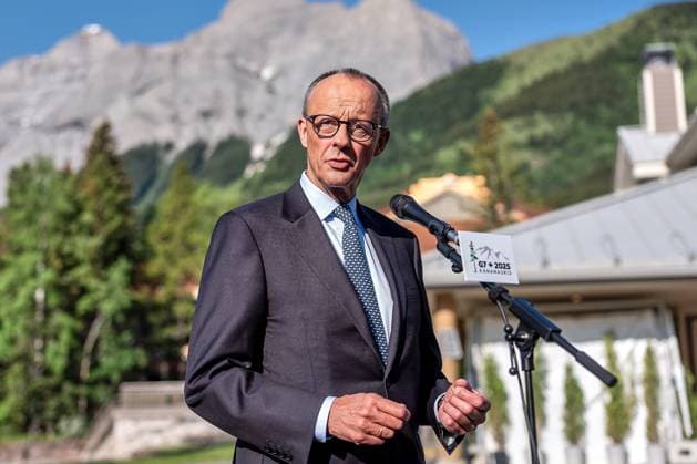 Bilder des Jahres 2025, News 06 Juni News Themen der Woche KW25 News Bilder des Tages Kananaskis, Alberta, Kanada, 16.06.2025: Mountain Lodge: G7-Gipfel 2025: Bundeskanzler Friedrich Merz (CDU) gibt ein Statement ab (Foto: Michael Kappeler Pool) Copyright: xMichaelxKappeler Pool dtsxNachrichtenagenturx dts_71100