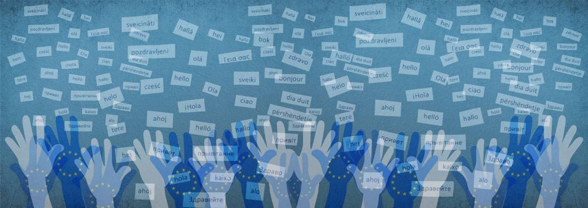 Europäische Sprachen, Begrüßung in verschiedenen in Europa gesprochenen Sprachen, Konzept der mehrsprachigen Unternehmen und Gemeinschaften, Mehrsprachigkeit in der EU