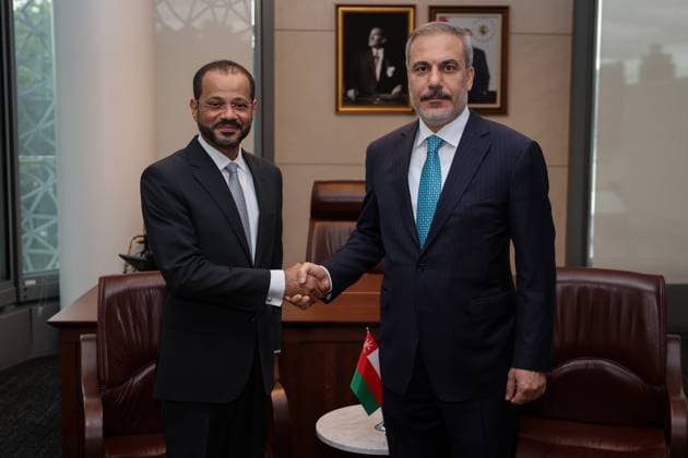 Turkish Foreign Minister Hakan Fidan in New York NEW YORK, USA- SEPTEMBER 24: Turkish Foreign Minister Hakan Fidan (R) and Oman Foreign Minister Sayyid Badr Bin Hamad Bin Hamoud Al Busaidi (L) meet in New York, USA on September 24, 2024. New York United States. Editorial use only. Please get in touch for any other usage.  Copyright: x2025xAnadoluxArdaxKücükkayax