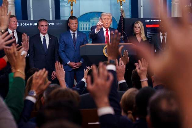White House coverage US President Donald Trump addresses the media in the James S. Brady Press Briefing Room of the White House, Washington, DC, USA, 11 August 2025. President Trump is due to announce the deployment of the National Guard in Washington DC as part of a crime reduction strategy. EPA WILL OLIVER POOL WASHINGTON DC United States  Copyright: xPool ABACAx