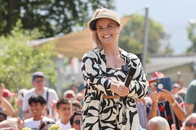 Donnschtig Jass Beatrice Egli 14.08.2025 Oberwil BL, SCHWEIZ, Hauptprobe fuer den Donnschtig Jass aus Oberwil Basel Im Bild Beatrice Egli
