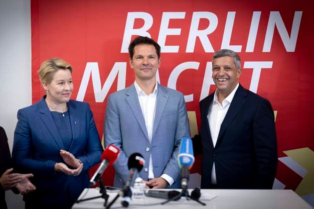 Steffen Krach, Raed Saleh, Franziska Giffey - SPD Berlin DEU, Deutschland, Germany, Berlin, 01.09.2025 Franziska Giffey , Senatorin fuer Wirtschaft in Berlin , Steffen Krach , Spitzenkandidat der Berliner SPD der Abgeordnetenhauswahl und Raed Saleh , Fraktionsvorsitzender der SPD im Berliner Abgeordnetenhaus (v.l.n.r.) auf der Pressekonferenz Vorstellung von Steffen Krach als SPD-Spitzenkandidat unter dem Motto Berlin Macht Krach in Berlin Deutschland en: Franziska Giffey , Senator for Economic Affairs in Berlin, Steffen Krach , top candidate for the Berlin SPD in the Berlin House of Representatives elections and Raed Saleh , parliamentary group leader of the SPD in the Berlin House of Representatives (from left to right) at the press conf