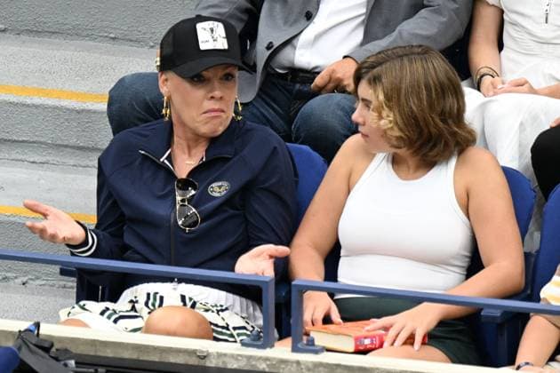 FLUSHING NY- SEPTEMBER 07: Pink is seen watching Carlos Alcaraz of Spain Vs Jannik Sinner of Italy during the Men s Finals during the finals at the US Open On Arthur Ashe Stadium at the USTA Billie Jean King National Tennis Center on September 7, 2025 in Flushing Queens. Copyright: xmpi04x