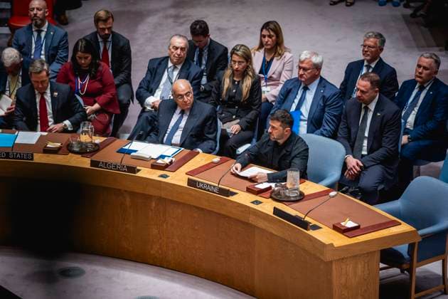 News Bilder des Tages Wolodymyr Selenskyj, Praesident der Ukraine, spricht im UN-Sicherheitsrat in New York City, 23.09.2025. Fotografiert im Auftrag des Auswaertigen Amtes New York City United States Copyright: xJulianexSonntag AAx