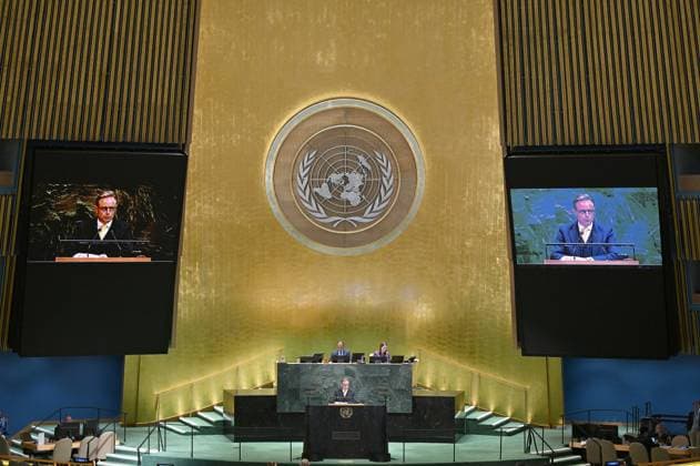 Belgian Prime Minister Bart De Wever and delivers a speech during the Assemblys General Debate during the week of the 80th session of the United Nations General Assembly (UNGA80), in New York City, United States of America, Thursday 25 September 2025.  TONYxBEHAR 135287555