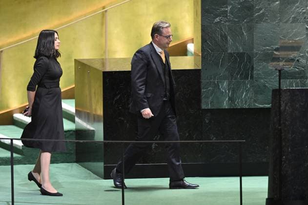 Belgian Prime Minister Bart De Wever and enters the plenary room to deliver a speech during the Assemblys General Debate during the week of the 80th session of the United Nations General Assembly (UNGA80), in New York City, United States of America, Thursday 25 September 2025.  TONYxBEHAR 135287659