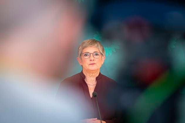 Britta Haßelmann EUR, Deutschland, Berlin, 07.10.2025: Pressestatement von Britta Haßelmann Vorsitzende der Bundestagsfraktion B90 Die Grünen im Bundestag.