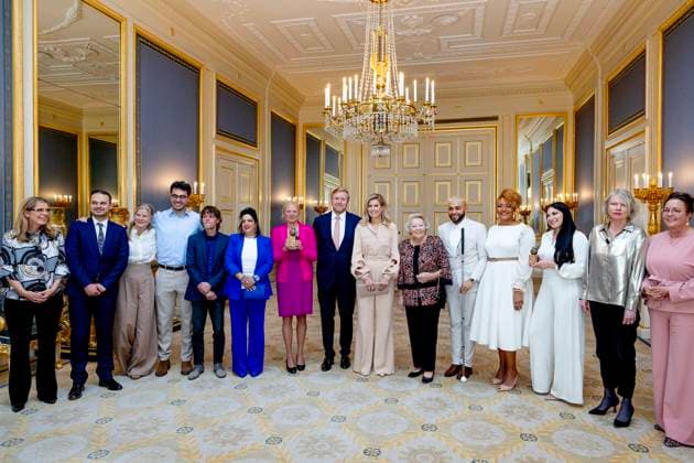 09-10-2025 Palace Queen Maxima, with King Willem-Alexander and Princess Beatrix, attended the 2025 Appeltjes van Oranje (Apples of Orange) awards at palace Noordeinde in The Hague. Winners are Straatconsultaat, Pro Bista and Takecarebnb Â  Copyright: xPPEx