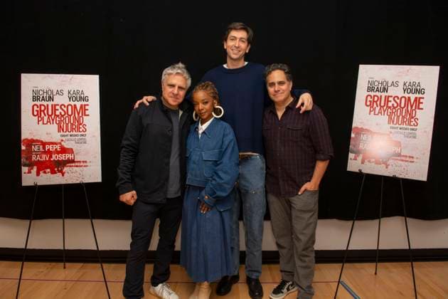 October 14, 2025, New York, New York, USA: The Cast and Creatives of Gruesome Playground Injuries on Broadway pose for photos to promote the opening of their new show at Atlantic Theater Company in New York. 14 October 2025. New York USA - ZUMAa265 20251014_zep_a265_010 Copyright: xEricxAcquayex