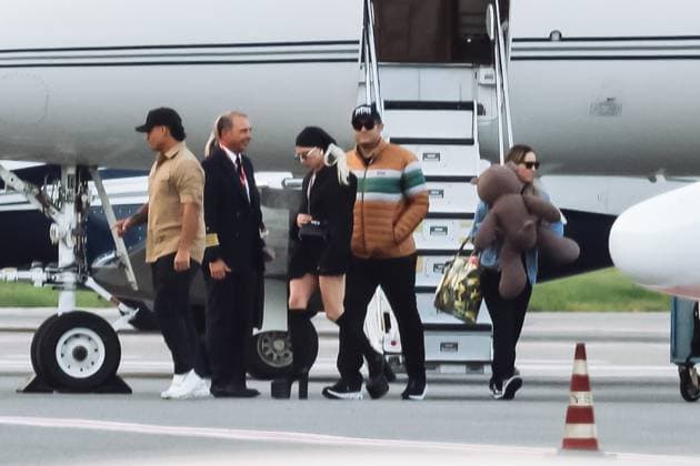 Milan, Italy: Milan, Celebrity Sightings - Lady Gaga arrives at Linate Airport for the two Italian stops of The Mayhem Ball Tour at the Unipol Forum Assago. Pictured: Lady Gaga (Singer and Actress), Michael Polansky (Lady Gaga s Boyfriend) Milan Italy  - ZUMAp169 20251018_zea_p169_1258 Copyright: xAlessandroxBremecx