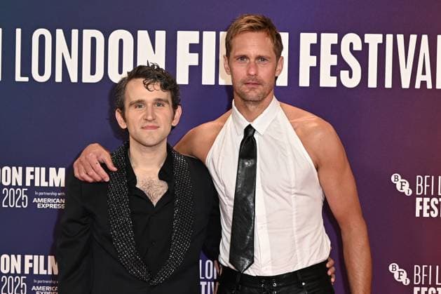 Harry Melling and Alexander Skarsgard attends Pillion Premiere during the BFI London Film Festival, at the Southbank Centre, Royal Festival Hall in London, England. UK. Saturday 18th October 2025 Copyright: xJamesxWarrenx LFF- PILLION 4