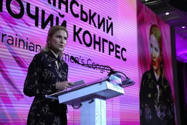 Deputy Chairperson of the Verkhovna Rada of Ukraine and co-founder of the Ukrainian Women’s Congress Olena Kondratiuk delivers a speech during the Ukrainian Women’s Congress 2025, held this year under the slogan The Courage to Be Yourself, Kyiv, Ukraine, on October 23, 2025 (Photo by Yuliia Ovsiannikova Ukrinform) Ukrainian Women’s Congress 2025 held in Kyiv  Copyright: xYuliiaxOvsiannikovax