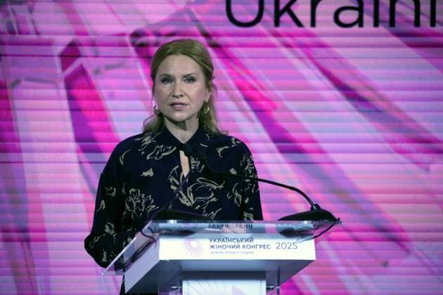 Deputy Chairperson of the Verkhovna Rada of Ukraine and co-founder of the Ukrainian Women’s Congress Olena Kondratiuk delivers a speech during the Ukrainian Women’s Congress 2025, held this year under the slogan The Courage to Be Yourself, Kyiv, Ukraine, on October 23, 2025 (Photo by Yuliia Ovsiannikova Ukrinform) Ukrainian Women’s Congress 2025 held in Kyiv  Copyright: xYuliiaxOvsiannikovax