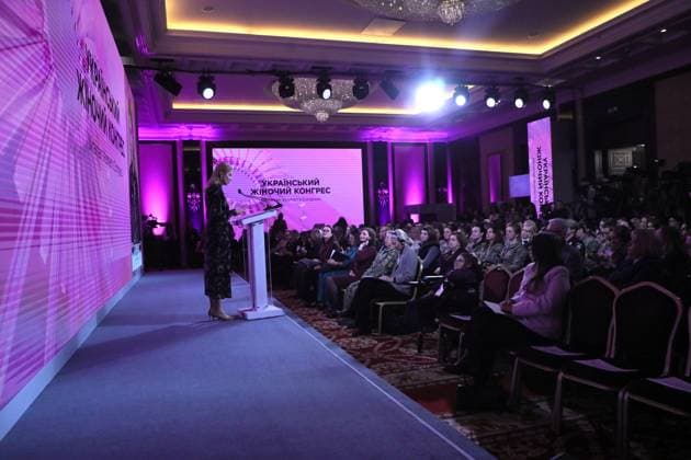 Deputy Chairperson of the Verkhovna Rada of Ukraine and co-founder of the Ukrainian Women’s Congress Olena Kondratiuk delivers a speech during the Ukrainian Women’s Congress 2025, held this year under the slogan The Courage to Be Yourself, Kyiv, Ukraine, on October 23, 2025 (Photo by Yuliia Ovsiannikova Ukrinform) Ukrainian Women’s Congress 2025 held in Kyiv  Copyright: xYuliiaxOvsiannikovax