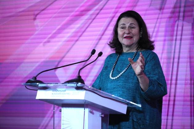 Ambassador of the European Union to Ukraine Katarina Mathernova delivers a speech during the Ukrainian Women’s Congress 2025, held this year under the slogan The Courage to Be Yourself, Kyiv, Ukraine, on October 23, 2025 (Photo by Yuliia Ovsiannikova Ukrinform) Ukrainian Women’s Congress 2025 held in Kyiv  Copyright: xYuliiaxOvsiannikovax