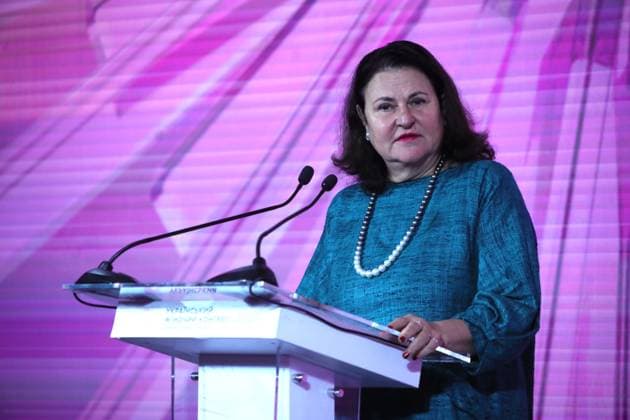 Ambassador of the European Union to Ukraine Katarina Mathernova delivers a speech during the Ukrainian Women’s Congress 2025, held this year under the slogan The Courage to Be Yourself, Kyiv, Ukraine, on October 23, 2025 (Photo by Yuliia Ovsiannikova Ukrinform) Ukrainian Women’s Congress 2025 held in Kyiv  Copyright: xYuliiaxOvsiannikovax