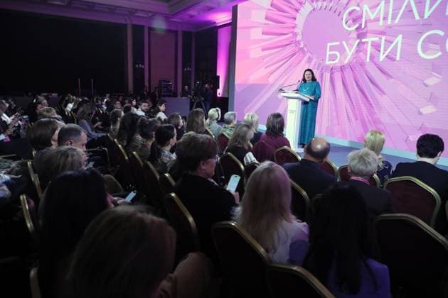 Ambassador of the European Union to Ukraine Katarina Mathernova delivers a speech during the Ukrainian Women’s Congress 2025, held this year under the slogan The Courage to Be Yourself, Kyiv, Ukraine, on October 23, 2025 (Photo by Yuliia Ovsiannikova Ukrinform) Ukrainian Women’s Congress 2025 held in Kyiv  Copyright: xYuliiaxOvsiannikovax