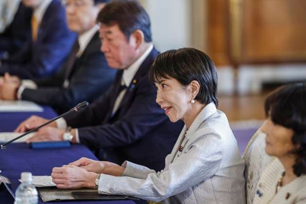 October 28, 2025, Tokyo, Japan: Japan s Prime Minister Sanae Takaichi speaks during the Japan-US summit meeting with US President Donald Trump at Akasaka Palace State Guest House in Tokyo, Japan, 28 October 2025. The US President is on a three-day visit aimed at reaffirming the Japan-US alliance. Tokyo Japan - ZUMAz114 20251028_zih_z114_025 Copyright: xPOOLx