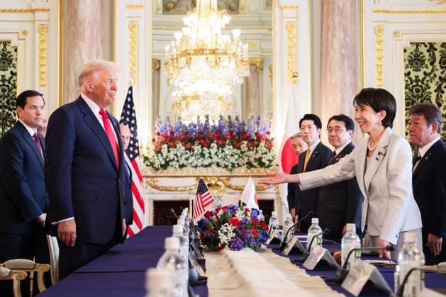 U.S. President Donald Trump attends a bilateral summit with Japanese Prime Minister Sanae Takaichi at the State Guest House in Tokyo, on Tuesday, October 28, 2025. Photo via Prime Minister s Office of Japan  WAX2025102816 PRIMExMINISTER SxOFFICExOFxJAPAN