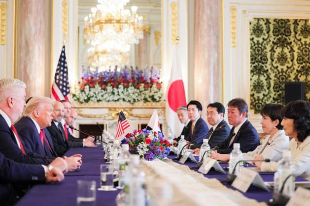 U.S. President Donald Trump attends a bilateral summit with Japanese Prime Minister Sanae Takaichi at the State Guest House in Tokyo, on Tuesday, October 28, 2025. Photo via Prime Minister s Office of Japan  WAX2025102817 PRIMExMINISTER SxOFFICExOFxJAPAN