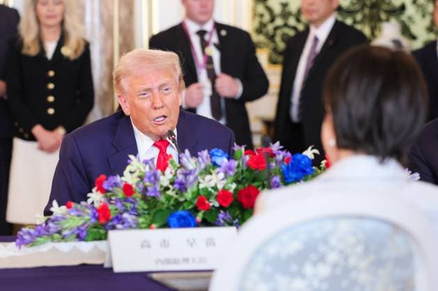 U.S. President Donald Trump attends a bilateral summit with Japanese Prime Minister Sanae Takaichi at the State Guest House in Tokyo, on Tuesday, October 28, 2025. Photo via Prime Minister s Office of Japan  WAX2025102819 PRIMExMINISTER SxOFFICExOFxJAPAN