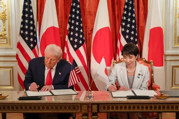 U.S. President Donald Trump attends a bilateral summit with Japanese Prime Minister Sanae Takaichi at the State Guest House in Tokyo, on Tuesday, October 28, 2025. Photo via Prime Minister s Office of Japan  WAX2025102821 PRIMExMINISTER SxOFFICExOFxJAPAN