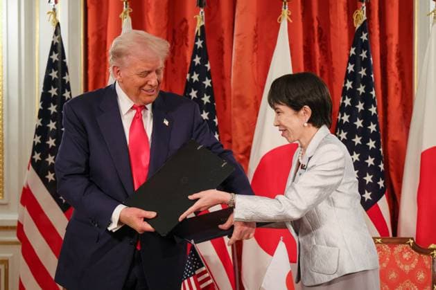 U.S. President Donald Trump attends a bilateral summit with Japanese Prime Minister Sanae Takaichi at the State Guest House in Tokyo, on Tuesday, October 28, 2025. Photo via Prime Minister s Office of Japan  WAX2025102822 PRIMExMINISTER SxOFFICExOFxJAPAN