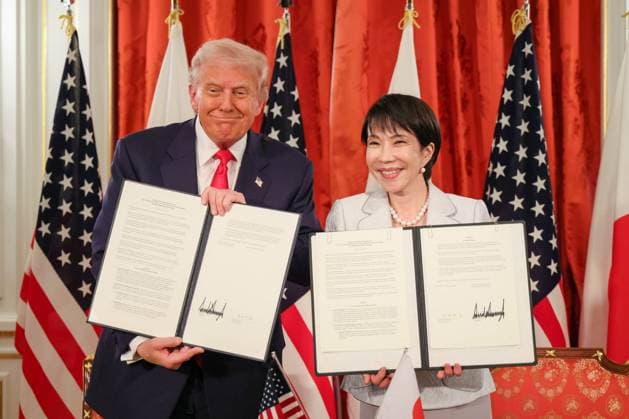 U.S. President Donald Trump attends a bilateral summit with Japanese Prime Minister Sanae Takaichi at the State Guest House in Tokyo, on Tuesday, October 28, 2025. Photo via Prime Minister s Office of Japan  WAX2025102823 PRIMExMINISTER SxOFFICExOFxJAPAN