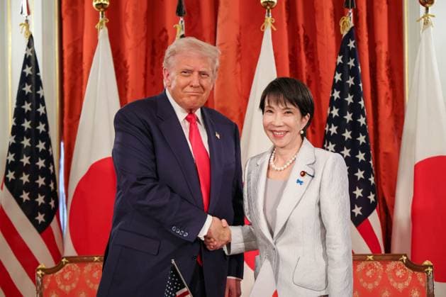 U.S. President Donald Trump attends a bilateral summit with Japanese Prime Minister Sanae Takaichi at the State Guest House in Tokyo, on Tuesday, October 28, 2025. Photo via Prime Minister s Office of Japan  WAX2025102813 PRIMExMINISTER SxOFFICExOFxJAPAN