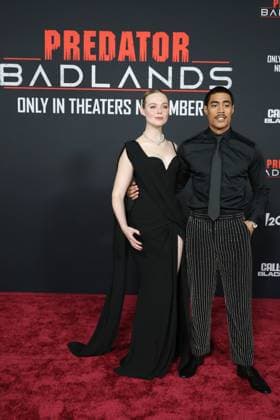 November 3, 2025, Los Angeles, California, USA: Elle Fanning, Dimitrius Schuster-Koloamatangi at the World Premiere of 20th Century Studios Predator: Badlands at the TCL Chinese Theatre IMAX Los Angeles USA - ZUMAg107 20251103_zep_g107_047 Copyright: xNinaxPrommerx