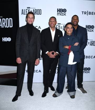 November 3, 2025, New York, Ny, United States: Tom Brady, Alex Rodriguez, Gotham Chopra and Michael Strahan attend the New York Premiere Screening of Alex vs ARod . Held at the DGA Theater in New York. November 3, 2025. New York United States - ZUMAp281 20251103_zea_p281_063 Copyright: xPhotoxImagexPressx