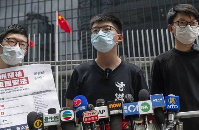 National Anthem Bill preparations in Hong Kong HONG KONG, CHINA - JUNE 03: Pro-democracy party Demosisto members Nathan Law, Joshua Wong and Sunny Cheung during a press conference calling European leaders to act against a national security law outside the Legislative Council in Admiralty, Hong Kong, China on June 03, 2020. Hong Kong World. Editorial use only. Please get in touch for any other usage.  Copyright: x2025xAnadoluxMiguelxCandelaxPoblacionx