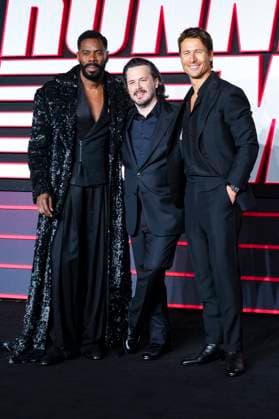 Edgar Wright, Glen Powell und Colman Domingo bei der Premiere des Kinofilms The Running Man im Odeon Luxe Leicester Square. London, 05.11.2025