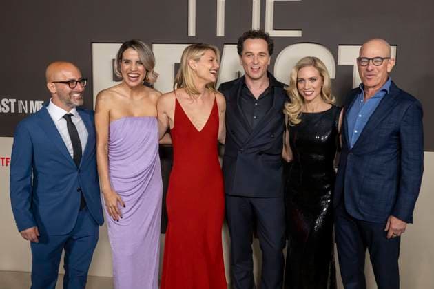November 5, 2025, New York, United States: (L-R) Gabe Rotter, Natalie Morales, Claire Danes, Matthew Rhys, Brittany Snow and Howard Gordon attend Netflix s The Beast In Me New York Premiere at The Plaza Hotel. New York United States - ZUMAs197 20251105_aaa_s197_627 Copyright: xRonxAdarx