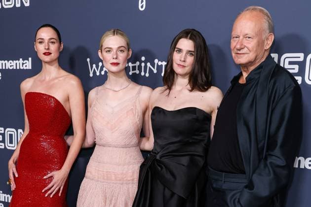 Los Angeles Premiere Of Neon s Sentimental Value Norwegian actress Renate Reinsve wearing a Schiaparelli FW25 Couture gown, American actress and singer Elle Fanning wearing a Fendi Couture dress and Cartier jewelry, Norwegian actress Inga Ibsdotter Lilleaas and Swedish actor Stellan Skarsgard (Stellan Skarsgard) arrive at the Los Angeles Premiere Of Neon s Sentimental Value held at the DGA Theater Complex at The Directors Guild of America in Los Angeles, California, United States. DGA Theater Complex at The Directors Guild of America, Los Angeles, California, USA California United States  Copyright: xImagexPressxAgencyx originalFilename: collin-losangel251106_npXpW.jpg