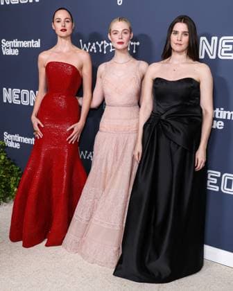 Los Angeles Premiere Of Neon s Sentimental Value Norwegian actress Renate Reinsve wearing a Schiaparelli FW25 Couture gown, American actress and singer Elle Fanning wearing a Fendi Couture dress and Cartier jewelry and Norwegian actress Inga Ibsdotter Lilleaas arrive at the Los Angeles Premiere Of Neon s Sentimental Value held at the DGA Theater Complex at The Directors Guild of America in Los Angeles, California, United States. DGA Theater Complex at The Directors Guild of America, Los Angeles, California, USA California United States  Copyright: xImagexPressxAgencyx originalFilename: collin-losangel251106_np549.jpg