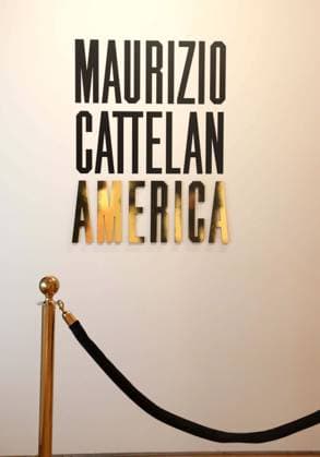 November 7, 2025, New York, New York, USA: Maurizio Cattelan America signage seen on display during November Marquee Week 2025 during SothebyÃ¢â‚¬â ¢s Opening of the New Global Headquarters at the Breuer. New York USA - ZUMAk03_ 20251107_zaf_k03_007 Copyright: xNancyxKaszermanx