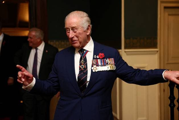 Royal British Legion Festival of Remembrance, in London Britain s King Charles gestures as he arrives at the Royal Albert Hall for the Royal British Legion Festival of Remembrance, an annual event honouring military service members, which holds special significance in 2025 as it marks the 80th anniversary of the end of World War Two, at the Royal Albert Hall in London, Britain, November 8, 2025., Credit:Jack Taylor Avalon UNITED KINGDOM, LONDON  Copyright: xJackxTaylorx xAvalonx 1051236303