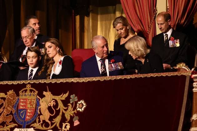 Royal British Legion Festival of Remembrance, in London Britain s King Charles, Queen Camilla, Prince George, Catherine, Princess of Wales, Prince Edward, Duke of Edinburgh, Sophie, Duchess of Edinburgh, and Prince Richard, Duke of Gloucester, attend the Royal British Legion Festival of Remembrance, an annual event honouring military service members, which holds special significance in 2025 as it marks the 80th anniversary of the end of World War Two, at the Royal Albert Hall in London, Britain, November 8, 2025., Credit:Jack Taylor Avalon UNITED KINGDOM, LONDON Copyright: xJackxTaylorx xAvalonx 1051236543