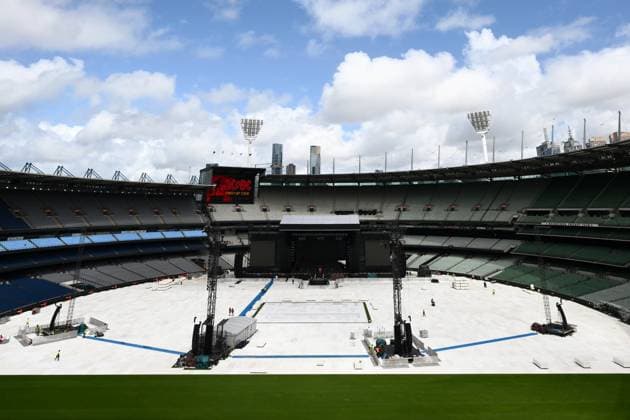 ACDC CONCERT STAGING, A general view of staging ahead of a concert by Australian rock band AC DC at the MCG, in Melbourne, Tuesday, November 11, 2025. ( NO ARCHIVING MELBOURNE VICTORIA AUSTRALIA  Copyright: xJOELxCARRETTx 20251111195201545102