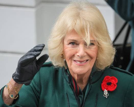 Queen Camilla joins Poppies for Paddington Commemoration at Paddiongton Station on Armistice Day, London, UK London, UK. 11th Nov, 2025. Her Majesty smiles and waves at members of the public. Queen Camilla arrives by Train into Paddington Station and joins Poppies for Paddington the Commemorations on Armistice Day. Poppies to Paddington is an annual commemoration. Poppy wreaths from around the GWR network are collected by designate trains, arriving into Paddington station before 1100, followed by a 2 minute silence and commemorative proceedings., Credit:Imageplotter Avalon  Copyright: xImageplotterx xAvalonx 1051817458