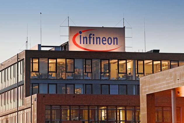 Campeon,Sitz der Infineon AG in Neubirberg. Aussenaufnahme.Hauptsitz,Konzernzentrale. Infineon Logo,Firmenemblem, Jahrespressekonferenz INFINEON Technologies AG am 12.11.2025 in Neubiberg.