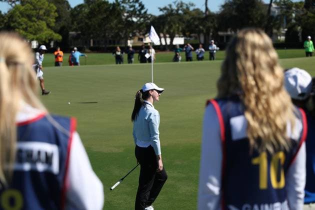 BELLEAIR, FL - NOVEMBER 12: Lexie Hull, Sophie Cunningham and Caitlin Clark at the Pro Am for The Annika driven by Gainbridge at Pelican on November 12, 2025 at the Pelican Golf Club in Belleair, Florida. Copyright: xmpi34x